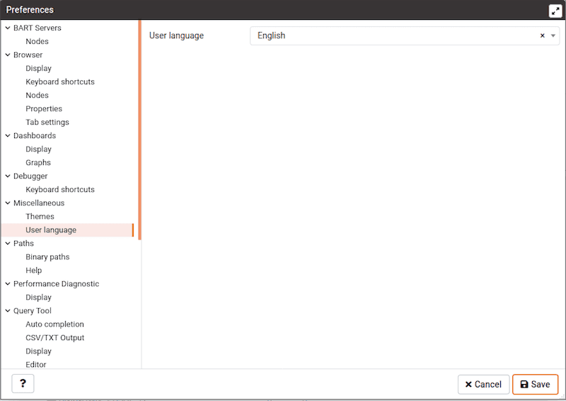 Preferences dialog - User Language section